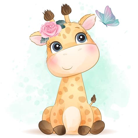 Cute Little Giraffe Clipart With Watercolor Illustration Etsy Finland