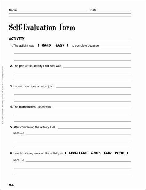 Student Performance Evaluation Form Elegant 15 Best Of Student Self