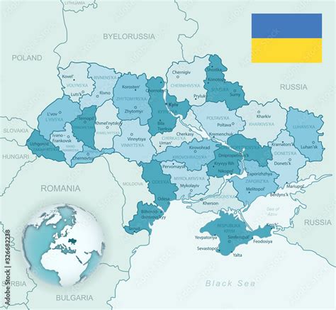 Plakat Blue Green Detailed Map Of Ukraine And Administrative Divisions