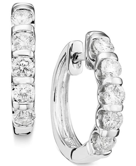 They are perfect for those who prefer more conservative, dressy, work or office xxs: Macy's Channel-Set Diamond Hoop Earrings in 14k White Gold (1 ct. t.w.) & Reviews - Earrings ...