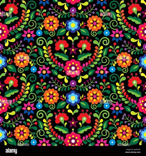 Mexican Folk Art Vector Seamless Pattern With Flowers Textile Or