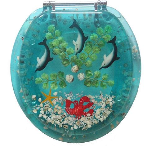 Elongated Dolphin Aquarium Acrylic Oval Shaped Toilet Seat 19 Inch