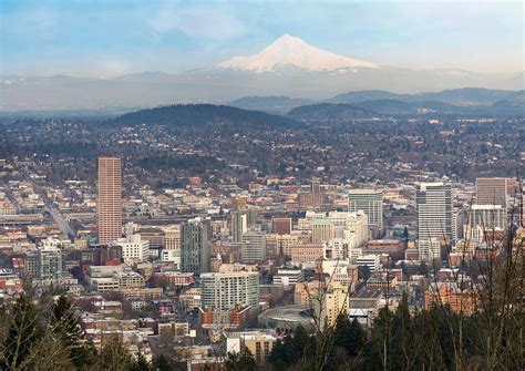 Portland Oregon Downtown Cityscape And Mt Hood Photograph By Jit Lim Pixels