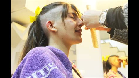 Beautiful Girl Getting Both Sides Of Her Head Shaved