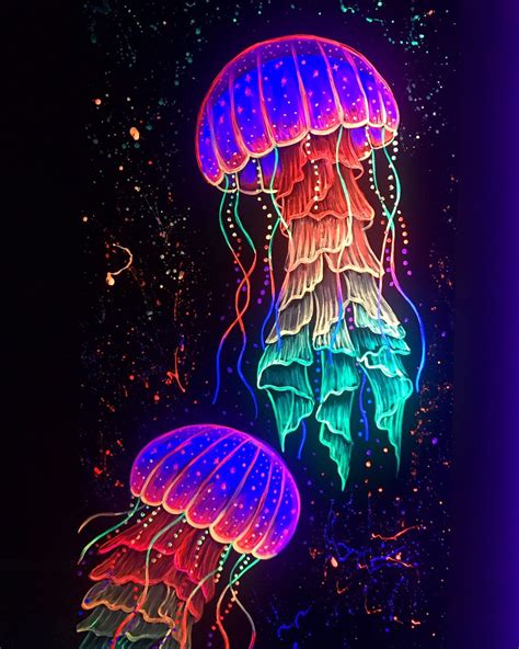 Blacklight Jellyfish Painting In Neon Paint Etsy In 2021