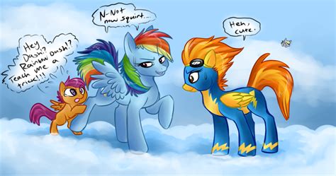 Derpy Hooves Rainbow Dash Scootaloo And Spitfire Drawn By Qwert5