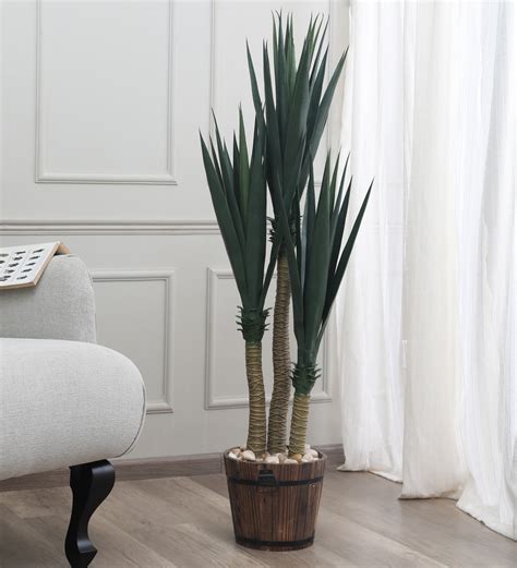 Buy Green Fabric Artificial Yucca Plant Without Potation By Fourwalls