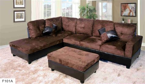F101a Brown Microfiber And Faux Leather Sectional With Storage Ottoman