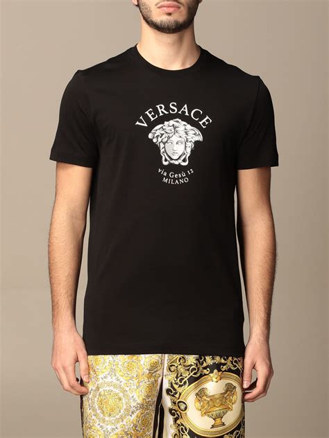 Versace Cotton T Shirt With Medusa Head Black Versace T Shirt A88659 A228806 Online On