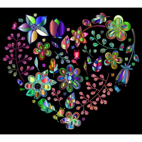 Prismatic Psychedelic Floral Heart 4 Free Svg