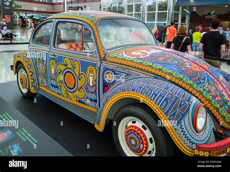 Vochol Volkswagon Beetle Decorated By Huichol People Of Mexico Stock