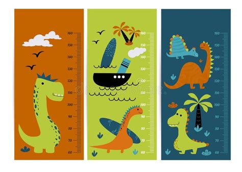 Dino Height Chart For Kids Cute Vector Illustration In Simple Hand