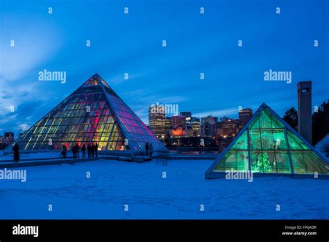 Edmonton Skyline And Illuminated Muttart Conservatory Pyramids A