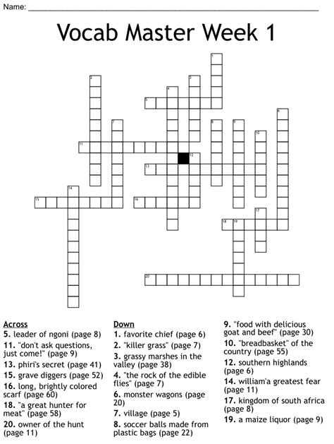 Vocab Master Week 1 Crossword Wordmint