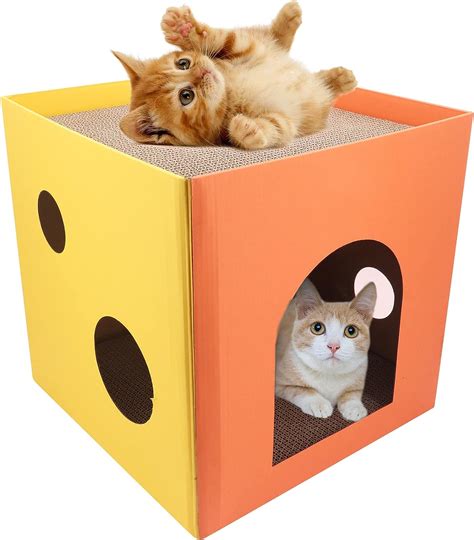 Cardboard Cat House Cat Box Bed Foldable Cat Condo Cube Cat Cave With