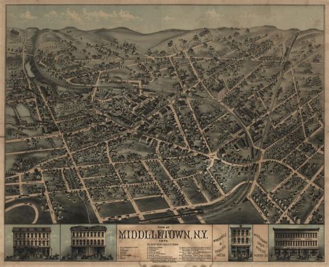 Vintage Pictorial Map Of Middletown Ny 1874 Drawing By