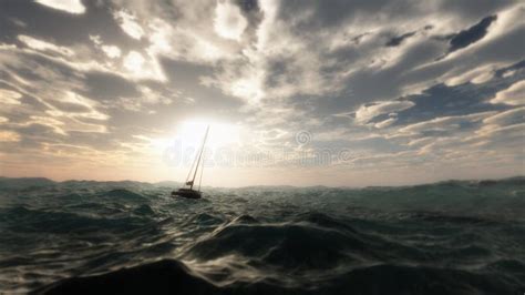 Lost Sailing Boat In Wild Stormy Ocean Stock Photo Image Of Travel