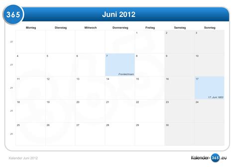 Kalender Juni 2012
