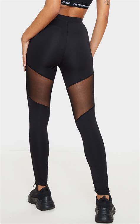 Black Mesh Thigh Gym Legging Active Prettylittlething Usa