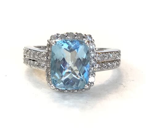 Blue Topaz Diamond Sterling Silver Ring December Birthstone Ring Size 6