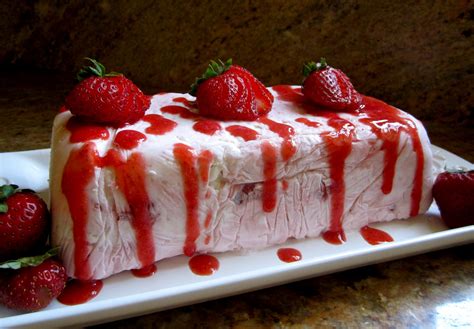 Frozen Strawberry and Meringue Dessert with Strawberry Coulis