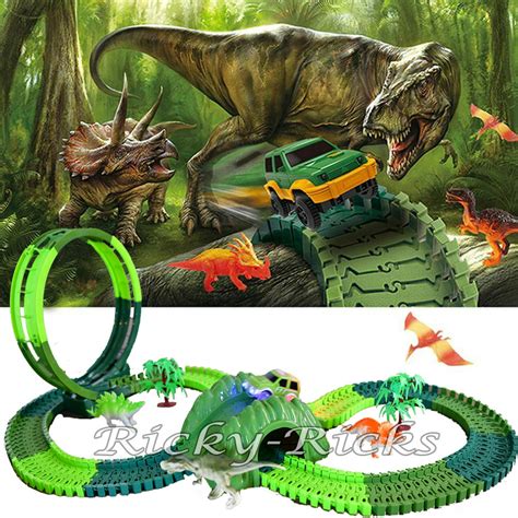 Dinosaur Light Up Car Race Track T Rex Jurassic Loop Set Kids Diy Toy