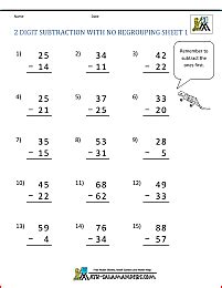 Ccss.math.content.1.oa.a.1 use addition and subtraction within 20 to solve word problems involving situations of adding to, taking from, putting together understand and apply properties of operations and the relationship between addition and subtraction. Two Digit Subtraction Without Regrouping