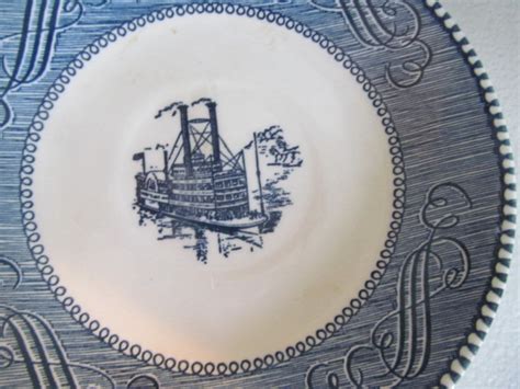 Currier And Ives Dish Blue Steamship Pattern Replacement Etsy