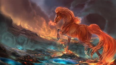 Wallpaper Horse Fantasy Flame Painting Art 3840x2160