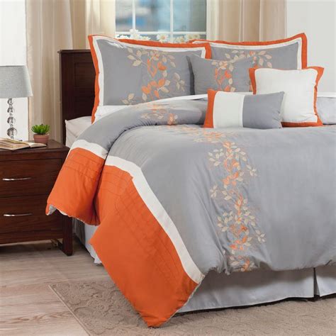 Lavish Home Branches Orange Embroidered 7 Pc King Comforter Set 66