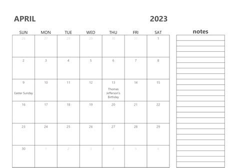 Editable April Calendar 2023 Templates Pdf