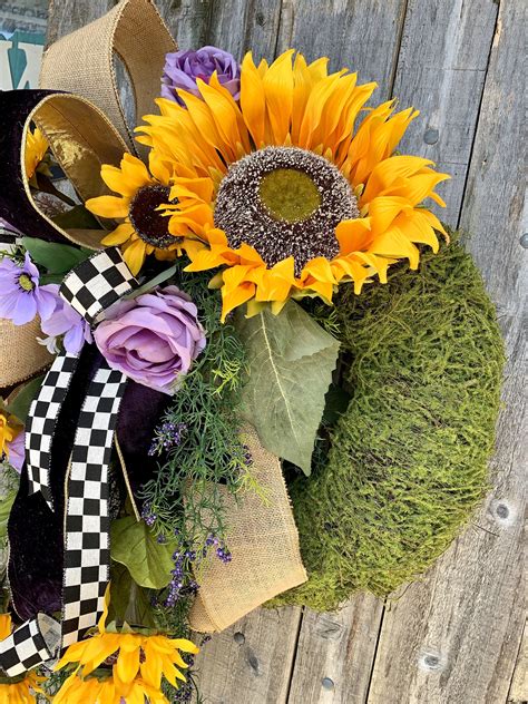 Sunflower Wreath, Summer Sunflower Wreath, Summer Wreath, Summer Moss Wreath, Summer Decor ...