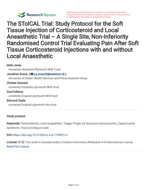 Pdf The Stoical Trial Study Protocol For The Soft Tissue Injection