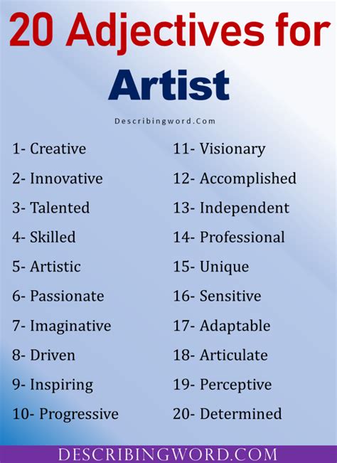 Adjectives For Artist Words To Describe Artist Describingwordcom