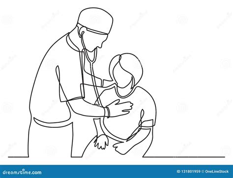 Continuous Line Drawing Of Doctor Examining Female Patient Stock