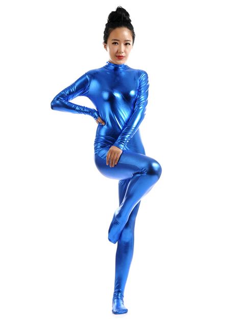 Royal Blue Shiny Metallic Cosplay Zentai Suit For Women Halloween