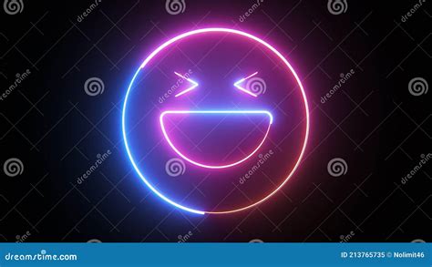 Neon Happy Emoji Icon Computer Generated 3d Rendering Of Emotion