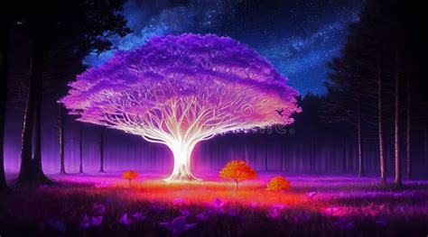 Enchanted Bioluminescent Forest Stock Illustration Illustration Of