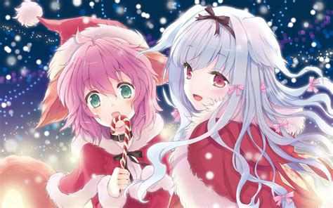 Cute Anime Girl Duo Christmas Wallpaper Celebration Hd Desktop Windows