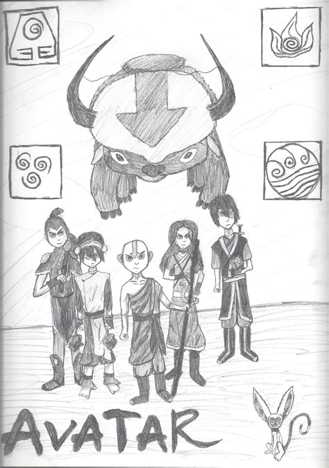 Let learn how to draw avatar. Drawing of Team Avatar: Sokka, Toph, Aang, Katara, and ...