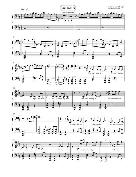 Radioactive Imagine Dragons Sheet Music For Piano Download Free In