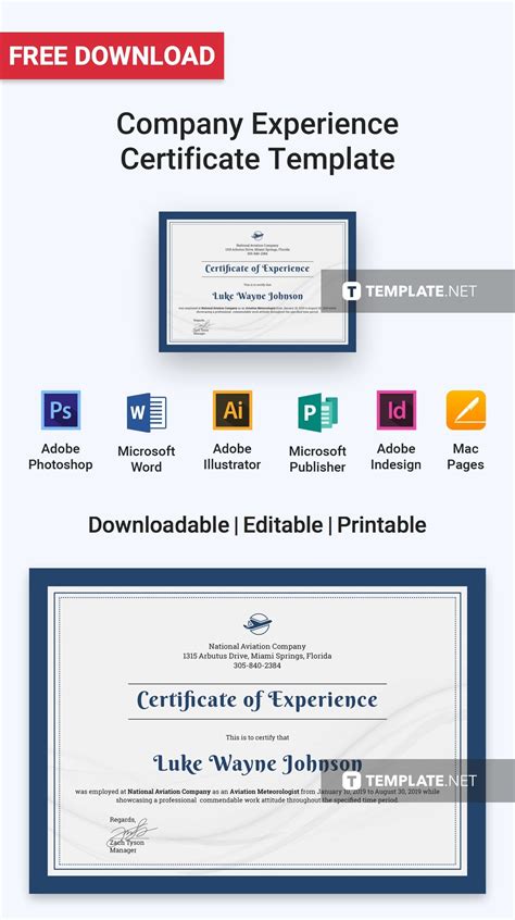 Download Free Company Experience Certificate Template Professionally