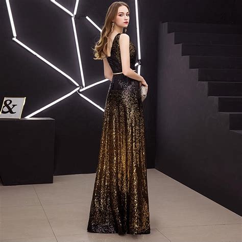 Gold And Black Evening Dress With Slit 375 16a Bu Boutique