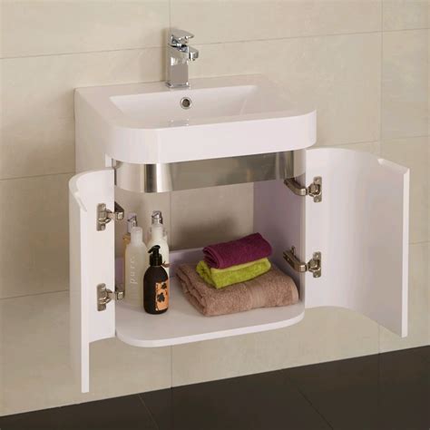 Wall Hung Basin Vanity Unit 600mm White Double Soft Close Door Bathroom Cabinet Ebay