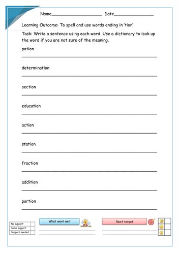 Words Ending In Tion Teaching And Learning Resource Pack