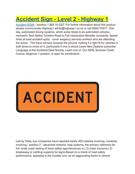Ppt Accident Sign Level 2 Highway 1 Driving Road Work Signs