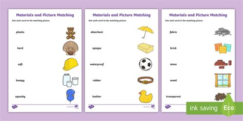 Materials Word And Picture Matching Worksheet Teacher Made