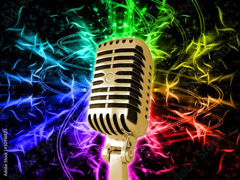 Golden Microphone On Rainbow Background Stock Photo And Royalty Free