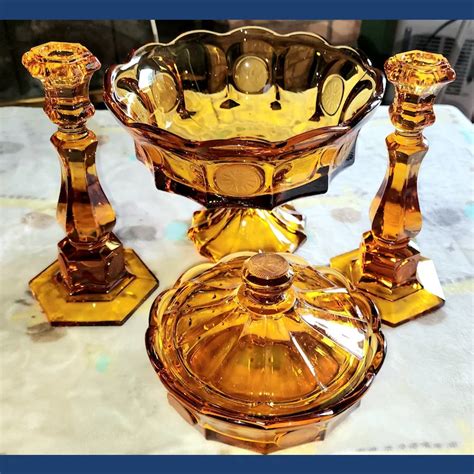 Vintage Fostoria Glass In Amber With Coin 3 Piece Collection Ruby Lane