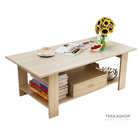 Lift top coffee table is a beautiful and practical table that is designed with a lift top, which can be easily lifted up to have a suitable and comfortable height to use a laptop, write or dine while relaxing on the couch. Tekkashop GDCT1350B Modern Wooden Small Coffee Table with Drawer (Beige) - Furniture & Homewares ...